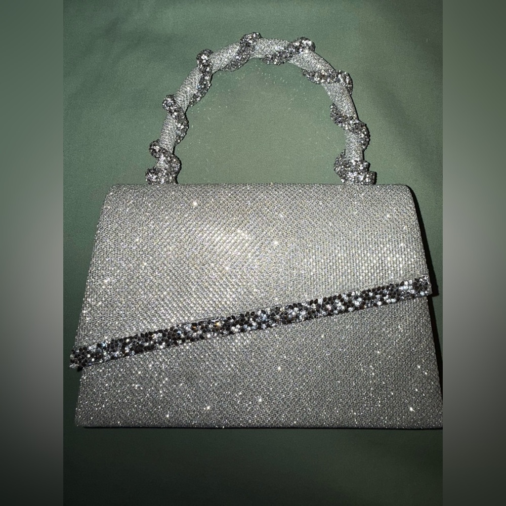 Elegant Silver Encrusted Women's Mini Handbag with Chain